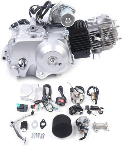 125cc ATV Motor 4 Takt Motor Halbautomatisch Go Kart Motor Einzylinder Motor Luftgekühlt Elektrischer Start mit Verkabelung + Luftfilter + Kettenkasten für Pitbike, Dirtbike, Buggy