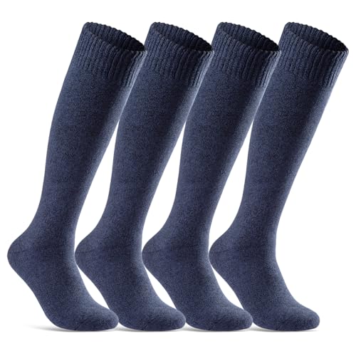 sockenkauf24 4 Paar Herren THERMO Kniestrümpfe Winter Innenfrottee Vollfrottee extra warm 22350 (Navy 43-46)