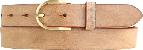 BELTINGER Damen-Gürtel aus weichem Vollrindleder Vintage-Look 3 cm | Leder-Gürtel für Damen 30mm | Schmaler Gürtel Used-Look mit goldener Gürtelschnalle | Tabac 100cm