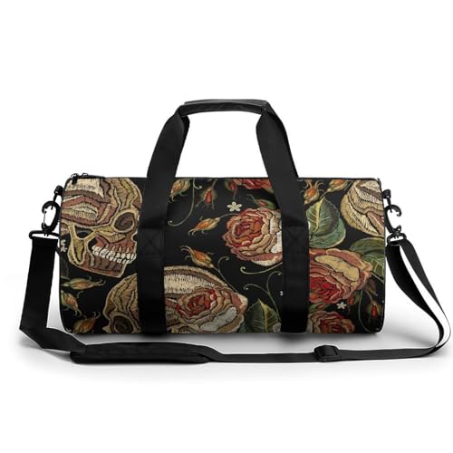 Rose Retro-Totenkopf Sport Duffel Bag Sporttasche Reisetasche Handgepäck Tasche Schwimmtasche Weekender Bag 45x23x23cm