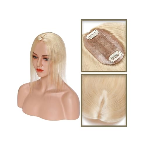 Haartopper für Frauen Haar-Topper aus echtem Menschenhaar, 6 x 9 cm, Mittelteil, Seidenbasis, Damen-Topper, Clip-in-Haarverlängerung, glattes Haarteil for Haarausfall, dünner werdendes Haar Haarteil T