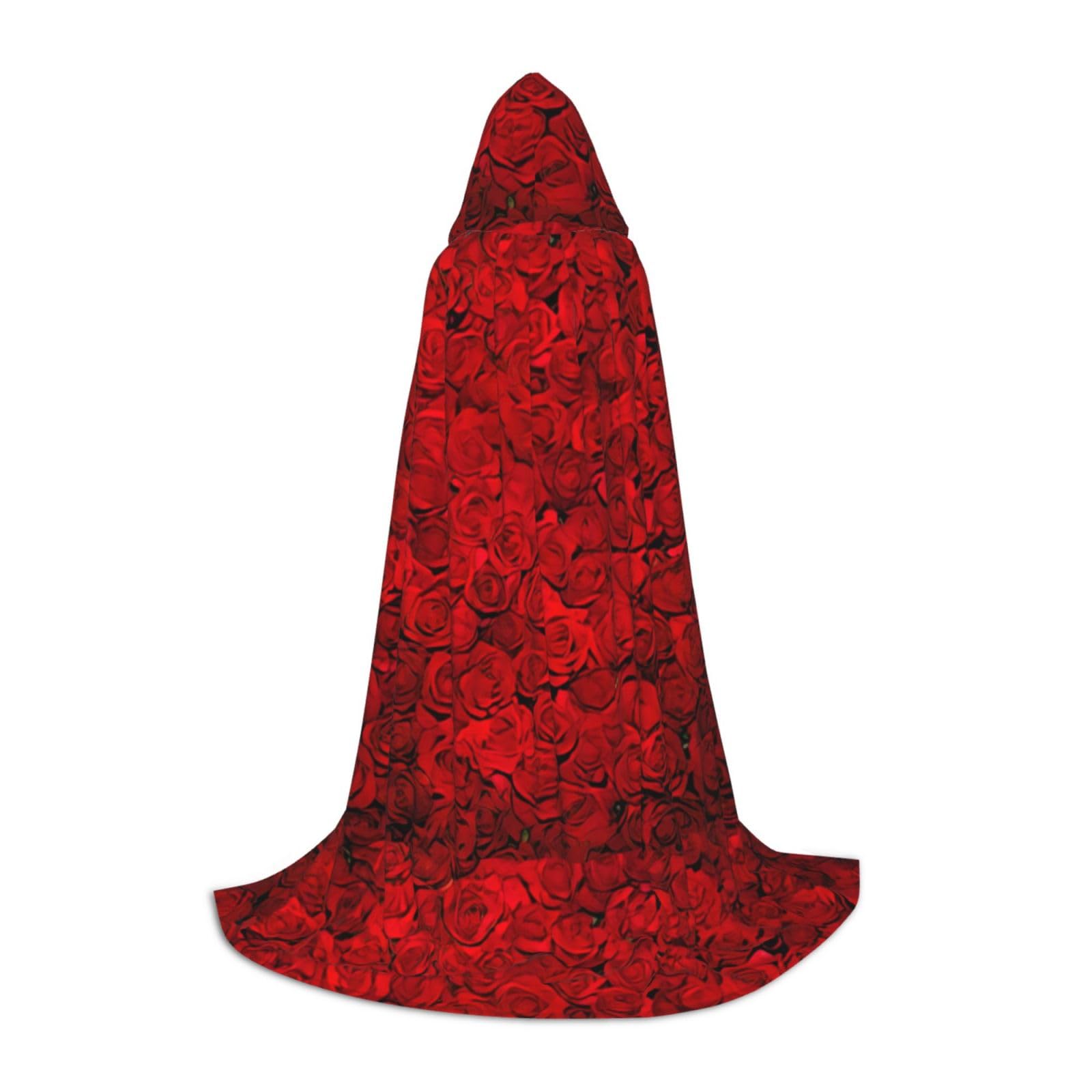 WURTON Rote Rose1-Aufdruck, Unisex, Kapuzenumhang, Cosplay-Umhang für Erwachsene, Gothic-Umhang, Hexenumhang