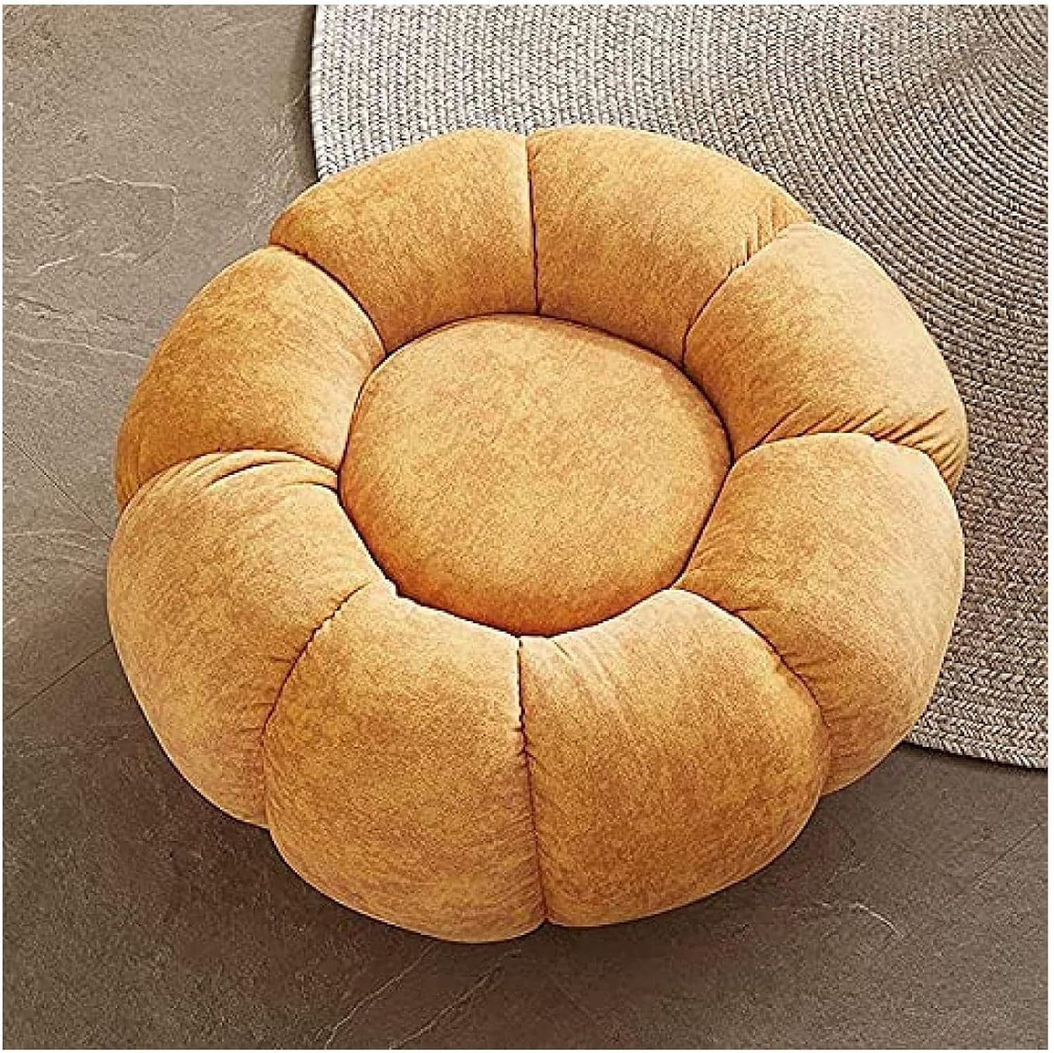 Fußhocker, bequem und hautfreundlich, Ottomane, kreativer Kürbis, Ruhefußhocker, modern, dekorativ, bequem, Pouf, Couchhocker, ergonomisch, gelb, 62 x 62 x 38 cm