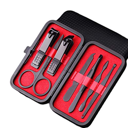 SCRUBY 7-teiliges Nagelwerkzeug-Set aus Edelstahl, Nagelknipser, Trimmer, Ohrlöffel, Pflegeset, Maniküre, Pediküre, Schere, Pinzette, Nagelwerkzeug-Set (rot)