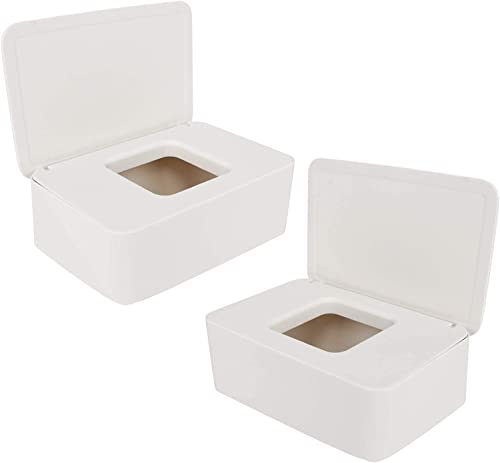 2 Stück Feuchttücher-Box, Baby-Tücher-Box, Taschentuch-Aufbewahrungsbehälter, Servietten-Box, Kunststoff, Toilettenpapier-Box mit Deckeldichtung für Zuhause, Büro, weiß