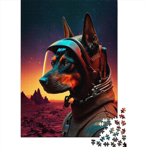 Weltraum-Dobermann, Holzpuzzle für Erwachsene, Puzzle-Spielzeug, Erwachsenen-Puzzle 1000 Teile, schwierige, anspruchsvolle Puzzles 1000 Teile, 75 x 50 cm