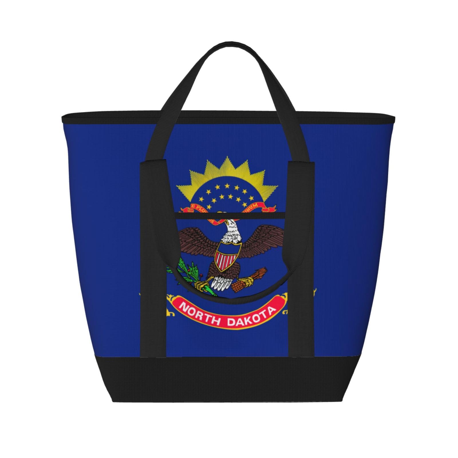 YQxwJL Isolierte Kühltasche mit Nord-Dakota-Flagge, großes Fassungsvermögen, Einkaufstasche, Reisetasche, Strand, wiederverwendbare Einkaufstasche für Erwachsene, Schwarz, Einheitsgröße