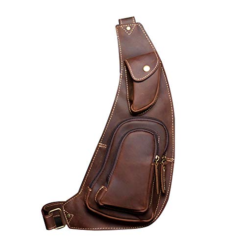 Leathario Herren Echtrindleder Brusttasche Brustbeutel Freizeittasche Crossbody Bag (dunkelbraun2)