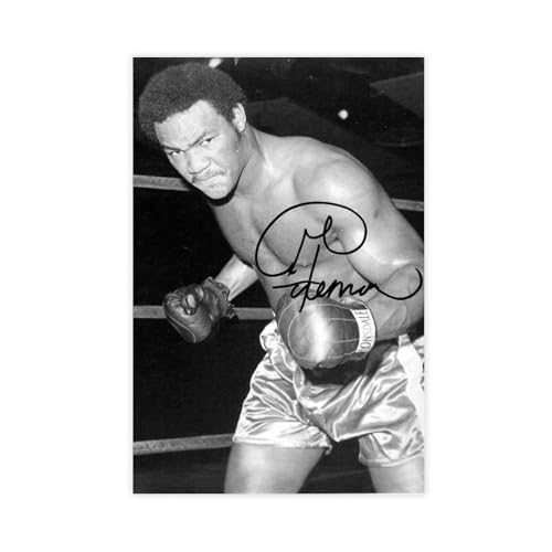 HACERR Photographie Signée Leinwandposter, Motiv: George Foreman Boxing En Édition Limitée + Autogramm, Wandkunst, Dekordruck, Gemälde für Wohnzimmer, Schlafzimmer, Dekoration, 50 x 75 cm