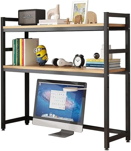 QYZUJIKL Desktop-Bücherregal Desktop-Bücherregal für Computertisch - Verstellbares Schreibtisch-Bücherregal, Schreibtisch-Organizer-Gestell aus Holz und Metall