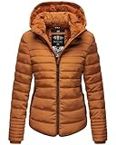 MARIKOO Damen Winter Jacke Steppjacke Stehkragen Teddyfell warm gefüttert B354 [B354-Amber-Cinnamon-Gr.M]