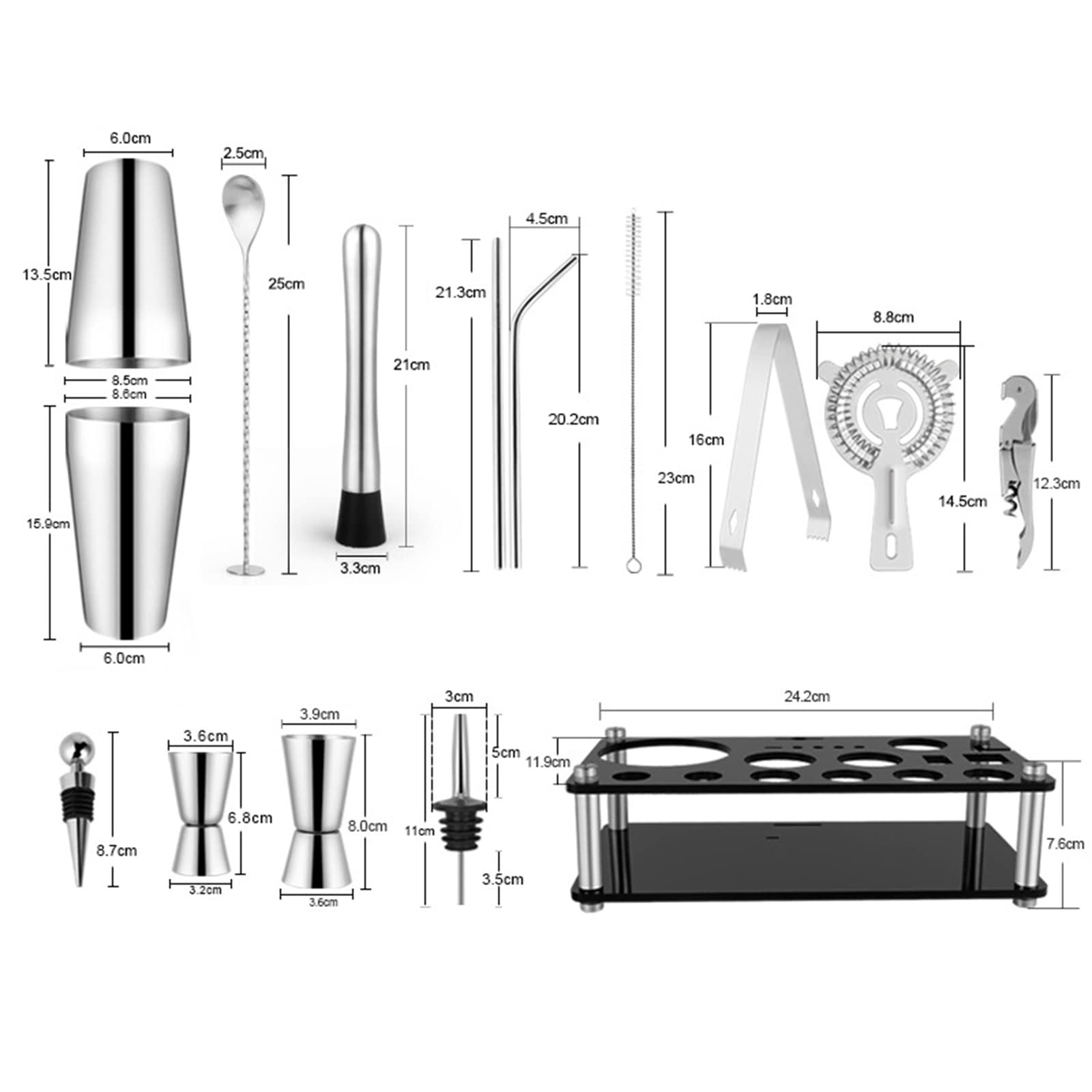 Tail Cocktail Barkeeper Set Barkeeper Set Aus 304 Edelstahl Mit Acrylständer Und Cocktail Rezeptbuch Barwerkzeug