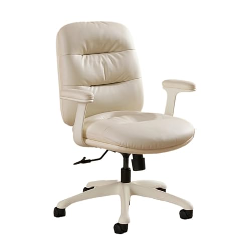 Bürostuhl Ergonomischer Bürostuhl Ergonomischer Schreibtischstuhl mit mittlerer Rückenlehne, Home-Office-Schreibtischstuhl mit Rollen, Drehstuhl aus PU-Leder zur Platzersparnis,Beige Schreibtischstuhl