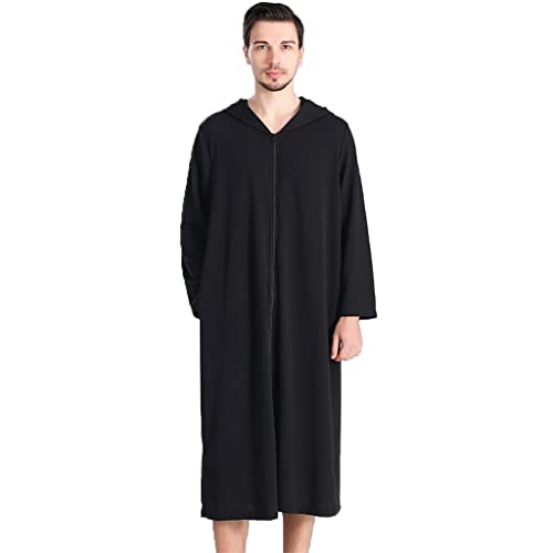 GHYUB Morgenmantel Herren， Bademantel Mit Reißverschluss Vorne Und Kapuze, Herren-Bademantel – Weicher, Leichter, Eleganter Herren-Bademantel (Color : Black, Size : L)