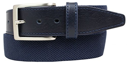 BELTINGER Stretch-Gürtel mit echtem Leder 3,5cm | Elastischer Gürtel für Herren Damen 35mm | Hochwertiger Leder-Gürtel | Marine 85cm