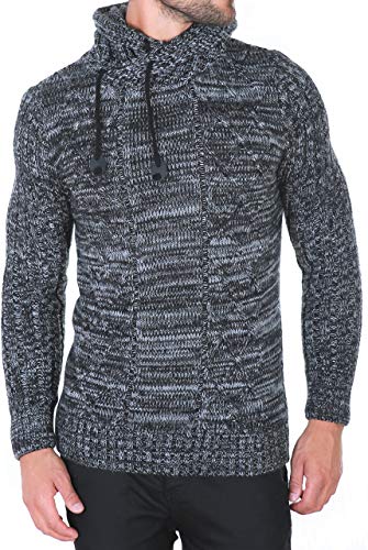 Karl's people Herren Strick Kapuzen Pullover mit Schalkragen in verschieden Farben 7510, Größe XL, Farbe Black