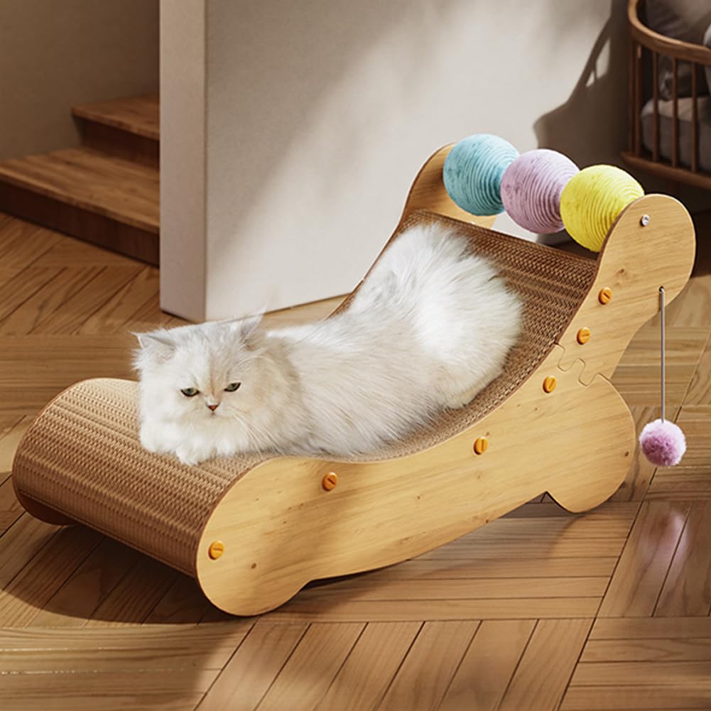 Kratzbretter für Katzen, Sisal-Kratzbett aus Karton mit bunten Spielzeugbällen, gebogenes Katzensofa-Kratzbett-Lounge für Hauskatzen