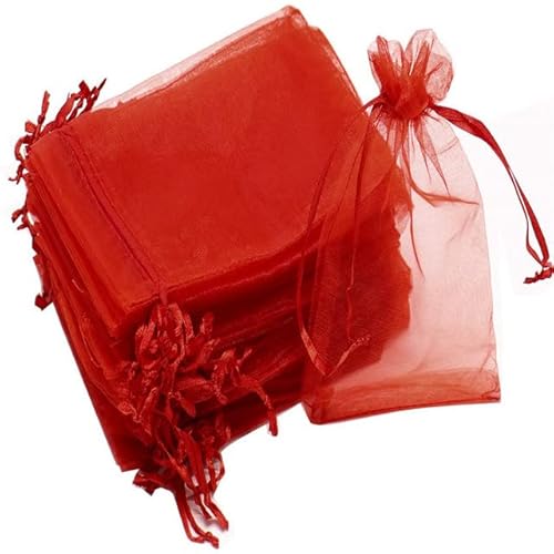 50 Stück schiere transparente Chiffon-Organzabeutel Weihnachten Halloween Hochzeit Geburtstagsfeier Süßigkeiten Geschenkboxen Schmuckverpackungsbeutel-Rot,13x18cm