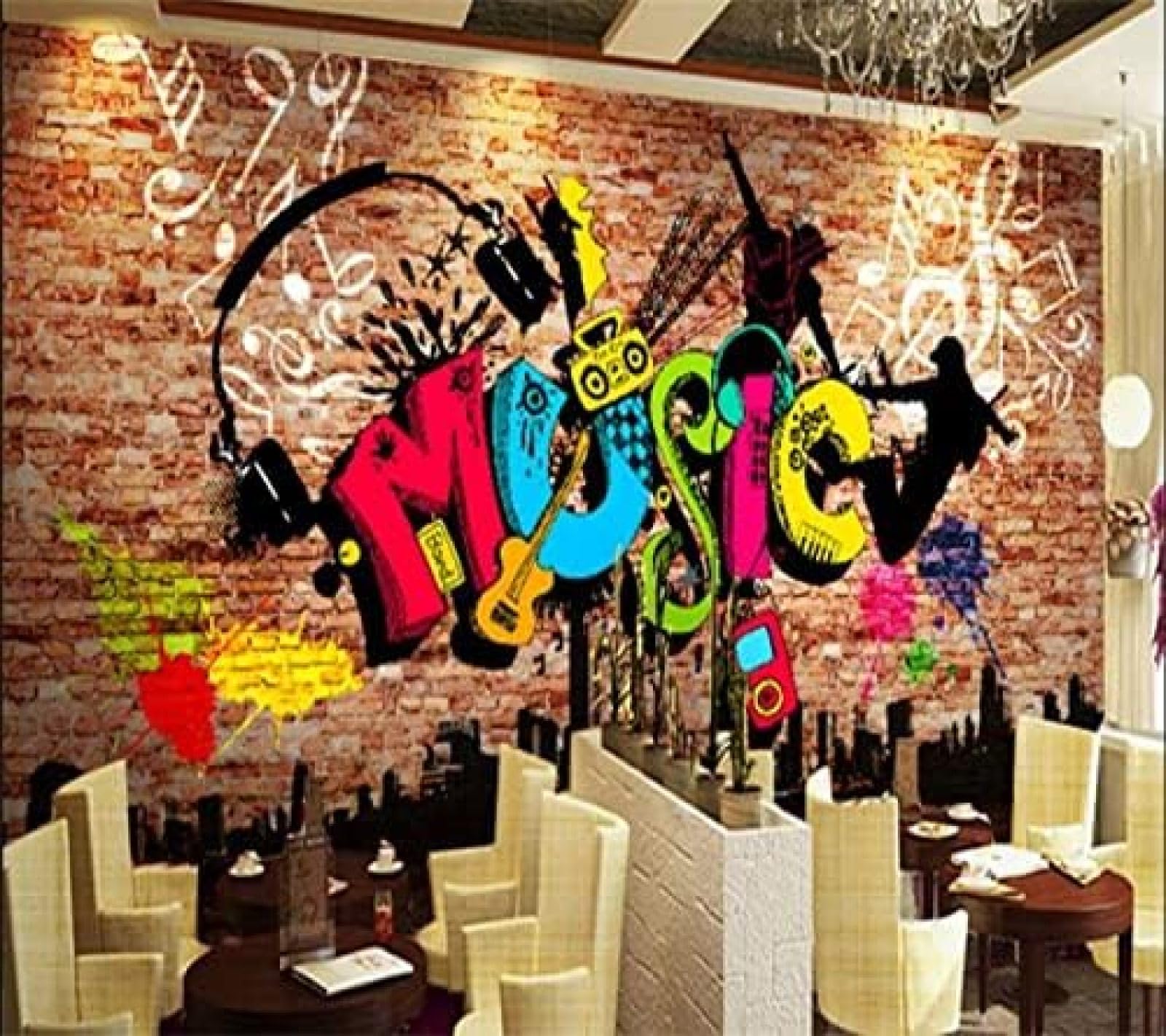 XLMING Handgemachtes Graffiti Musik Bar Cafe 3D Tapete Wohnzimmer Sofa Schlafzimmer Esszimmer Home Dekoration Wand-250cm×170cm