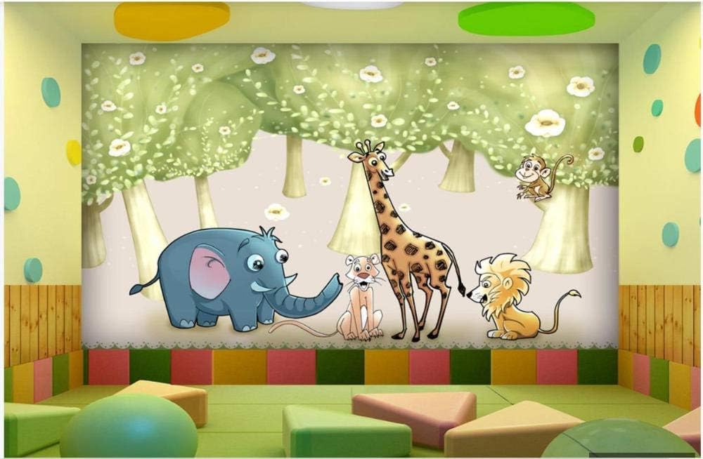 Cartoon Waldtiere Elefant Giraffe Löwe 3D Tapete Poster Restaurant Schlafzimmer Wohnzimmer Sofa TV Dekorative Wand-400cm×280cm