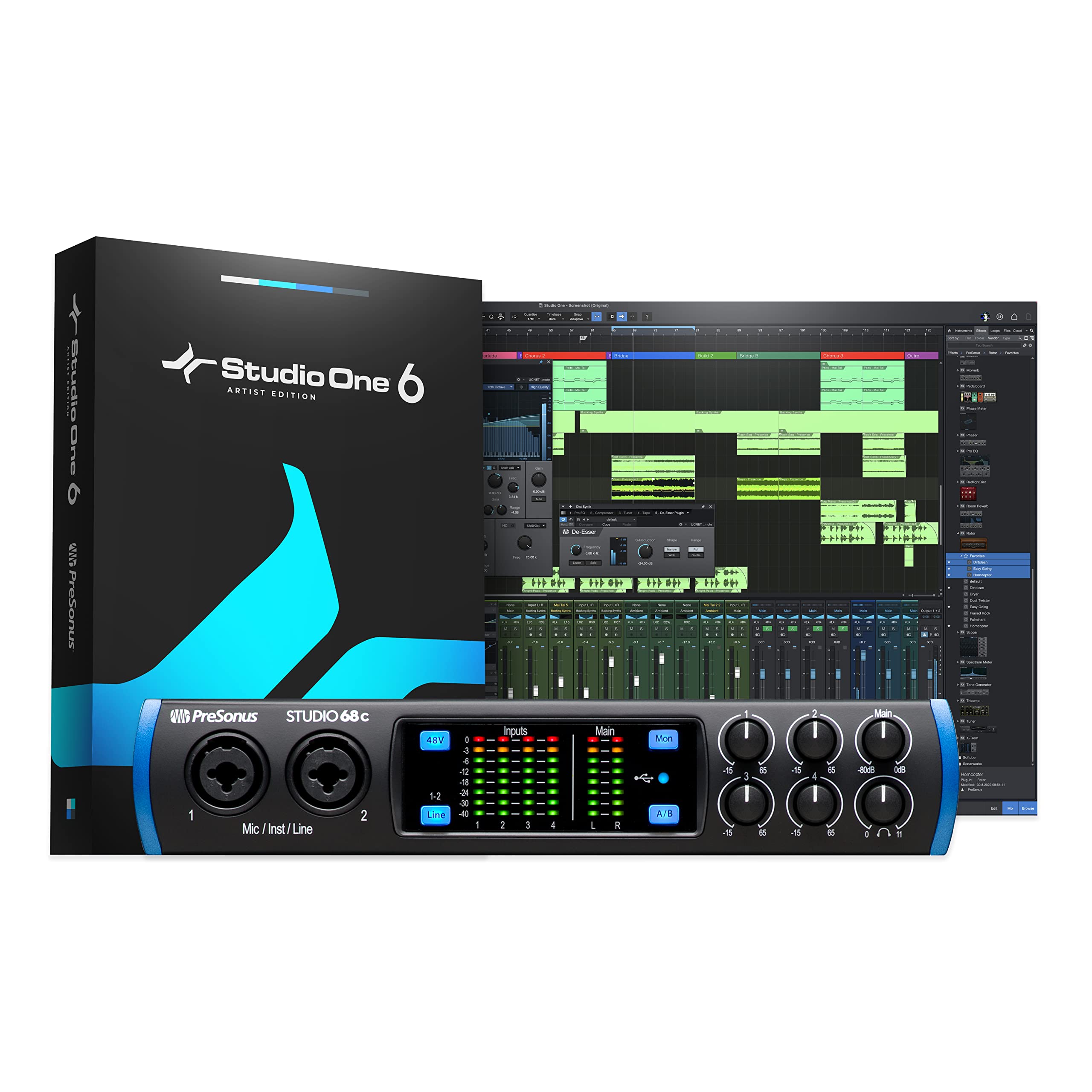 PreSonus Studio 68c, USB-C Audio-Interface, Software-Bundle inklusive Studio One Artist, Ableton Live Lite DAW und mehr für Aufnahme, Streaming und Podcasting