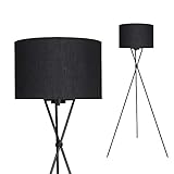 Briloner Leuchten Stehleuchte, Moderne Wohnzimmerlampe, Stoffschirm in schwarz, E27, inkl. Schnurschalter, Metall, 60 W, 650x1.42mm (BxH), Ø Schirm 380mm