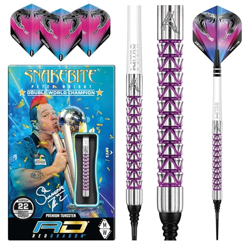 RED DRAGON Peter Wright Snakebite Vyper 20g Fassgewicht, 22g Gesamtgewicht Softip Tungsten Darts mit Flights und Schäfte