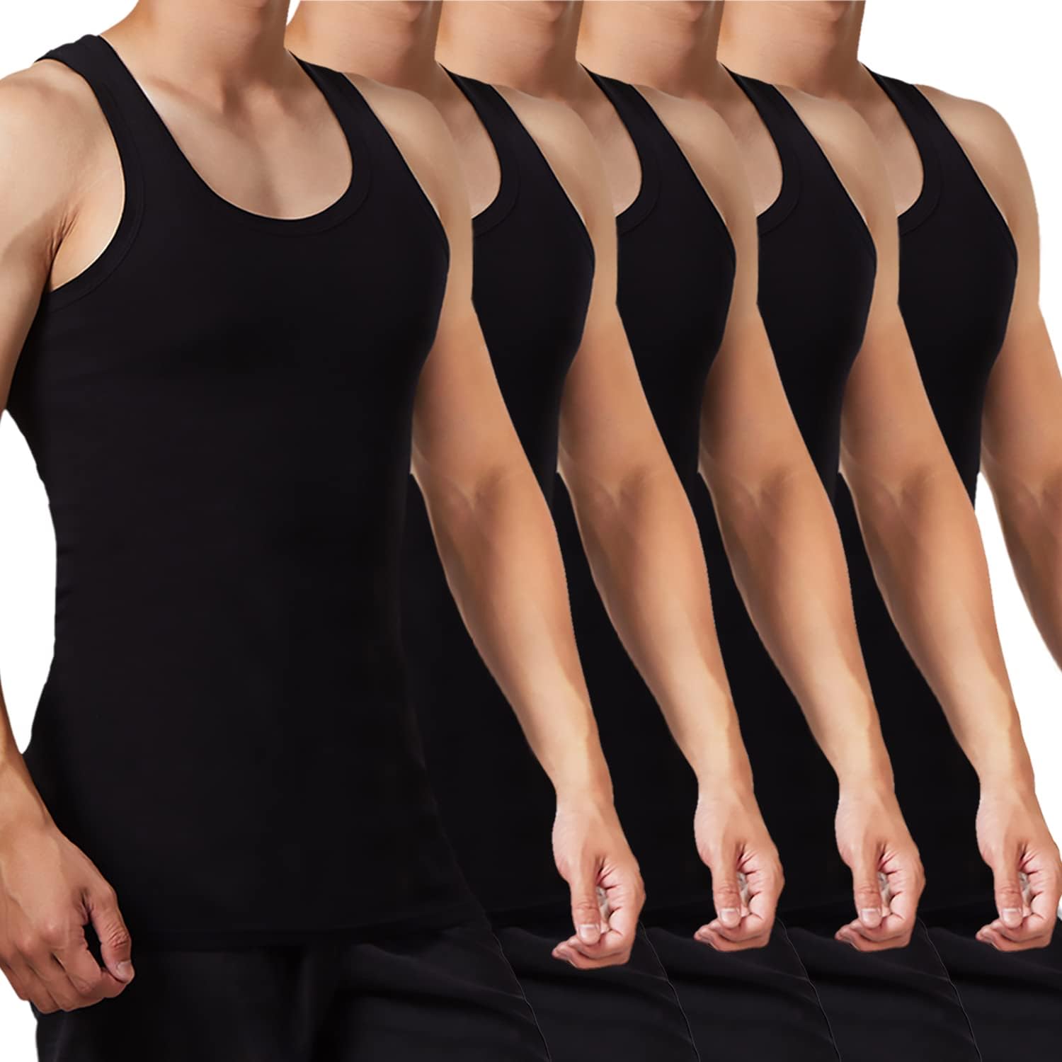 FALARY Unterhemd Herren Tank Top 5er Pack gekämmte Feinripp Baumwolle, 5x Schwarz, XXL