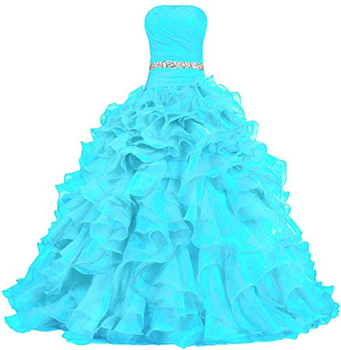 Zorayi Damen Lange Trägerlos Falten Organza Abendkleid Partykleid Besondere Anlässe Kleider Türkis Größe 40