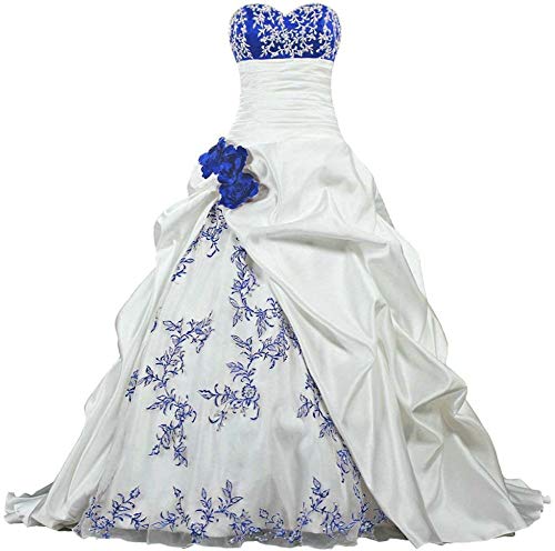 Zorayi Damen Elegante Kapelle Zug Prinzessin Ballkleid Brautkleid Hochzeitskleider Elfenbein & Blau Größe 50