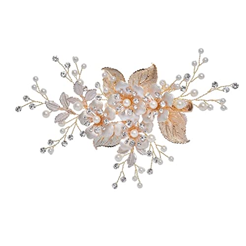 AIHEDOUJ Blume Hochzeit Haarschmuck Perle Strass Haarspange Tiara handgemachte Braut Tiara Schmuck weibliche Prom Haar-Accessoires