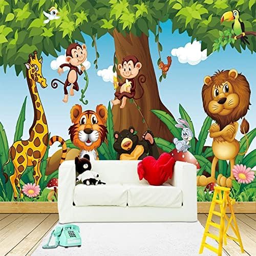 XLMING Löwe Tiger Giraffe Affe Tier Baby Kinder 3D Tapeten Home Esszimmer Sofa Schlafzimmer Wohnzimmer TV Hintergrund-250cm×170cm