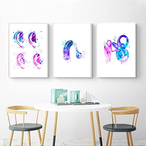 Wand Bilder Ohr Struktur Anatomie Binaurale Aids Aquarell Audiowave Poster Leinwand Bild Audiologe Geschenk Arzt BüRo Wand Zimmer Dekor Rahmenlos 40×50cm×3pcs