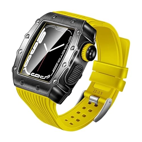 KANUZ Gummiband für Apple Watch 7, 45 mm, Metall, Edelstahl, Schutzhülle und Armband für iWatch 7, 6, 5, 4, 3, SE, 44 mm, 41 mm, 40 mm (Farbe: Gelb, Größe: für iWatch 40 mm)