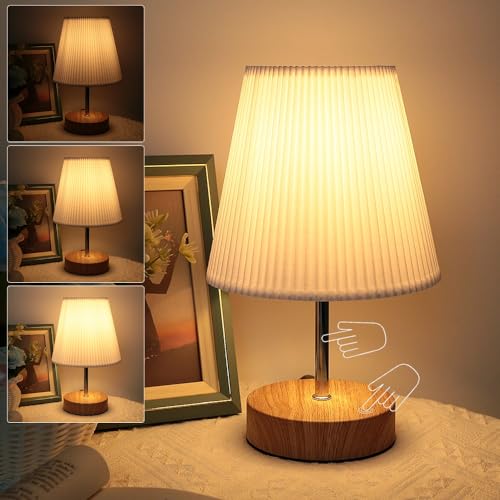 Nachttischlampe Touch Dimmbar: Tischlampe Touch dimmbar Steuerung Moderne LED Tischleuchte Retro mit Glühbirnefür Lesen Wohnzimmer Kinderzimmer Stoffschirm für Schlafzimmer Hotel oder Café Beige