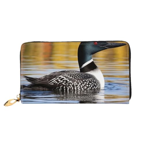 DENMER Loon Birds Ledergeldbörse aus Kunstleder mit metallischem Reißverschluss, geräumiges und stilvolles Accessoire für moderne Frauen, Loon Birds, Einheitsgröße, Modern