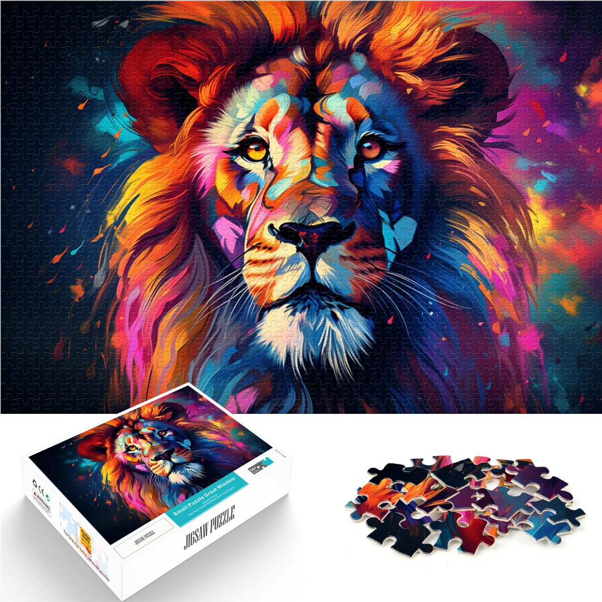 Puzzlespiele Buntes Löwenpuzzle | Puzzle 1000 Teile für Erwachsene, Holzpuzzlespielzeug, Puzzles, Lernspiele, Stressabbau-Puzzles, 1000 Teile (50 x 75 cm)