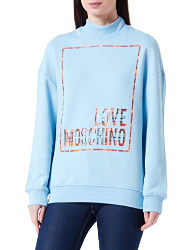 Love Moschino Women's Regular fit high Collar with Shiny Print Logo Box Sweatshirt, Light Blue, 42