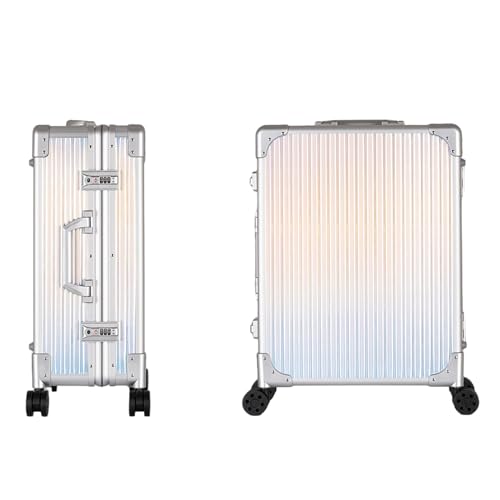 Aluminium-Trolley, Make-up-Zugkoffer mit LED-Licht, professioneller Kosmetik-Organizer, rollender, beleuchteter Make-up-Waschtisch (Dazzling Stripes)