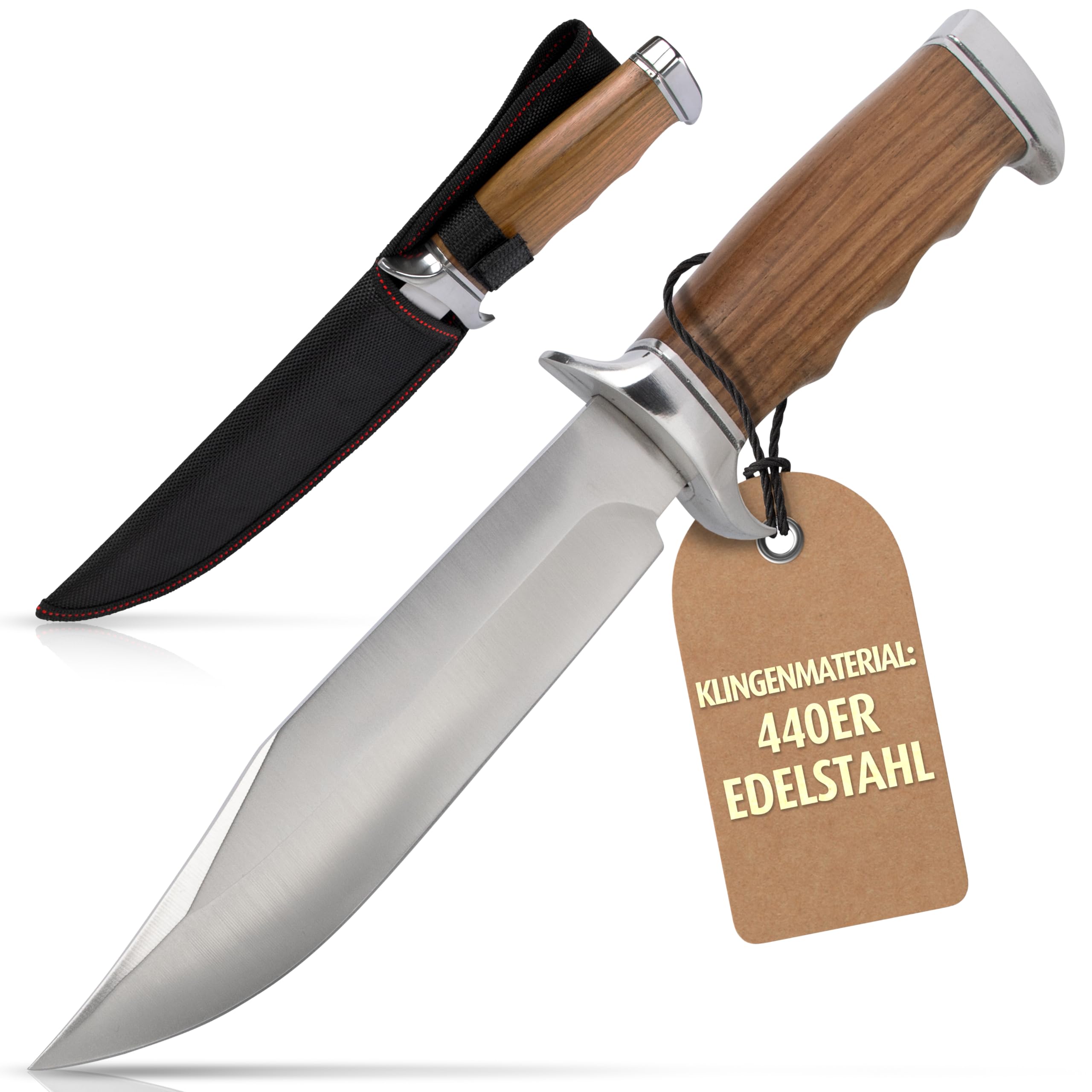 KOSxBO® klassisches & Zeitloses ca. 32 cm Jagdmesser - Jäger Messer - Outdoor - Freizeit - Messer - Hunting Knife - Messer mit Scheide