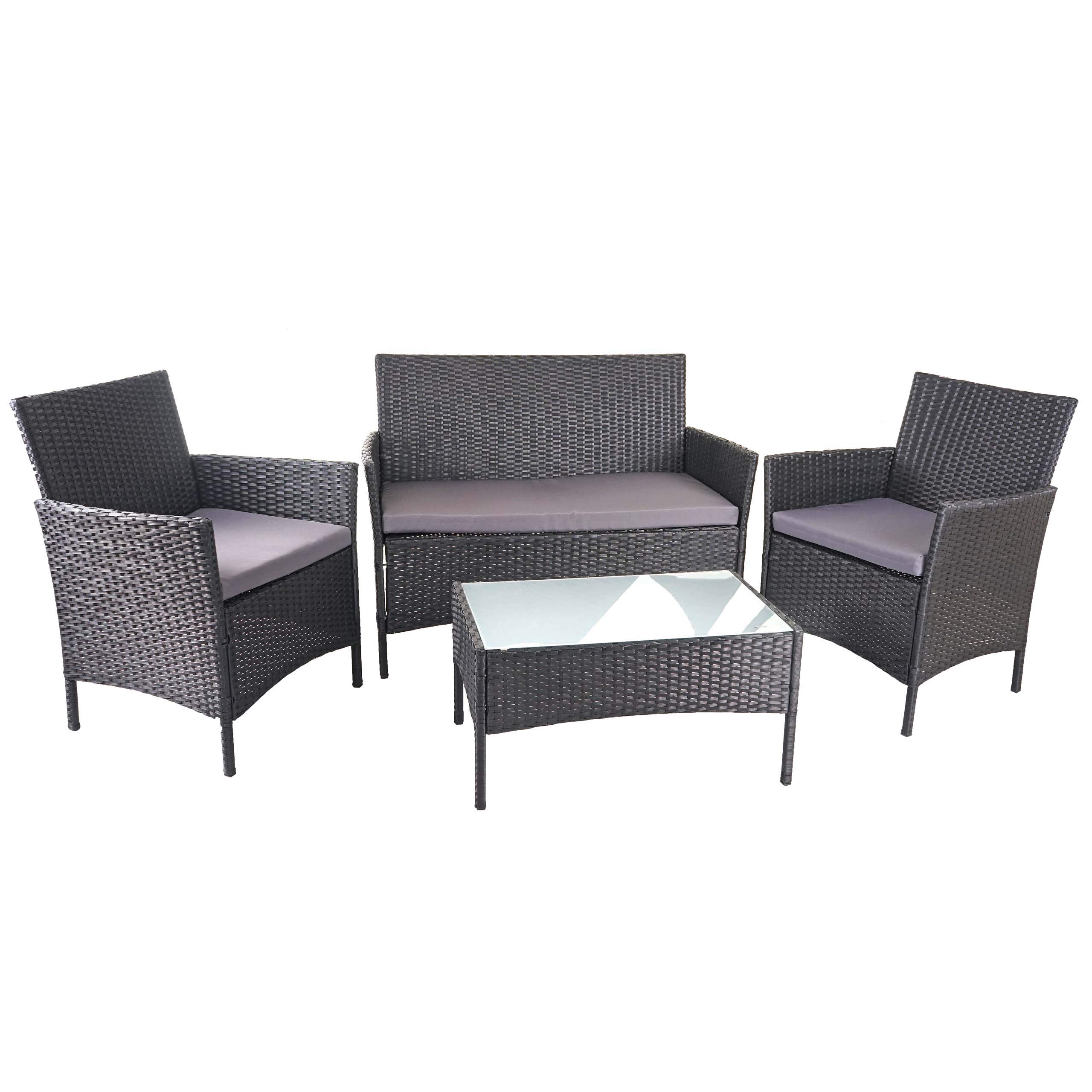 Mendler Poly-Rattan Garten-Garnitur HWC-D82, Sitzgruppe Lounge-Set - schwarz mit Kissen anthrazit