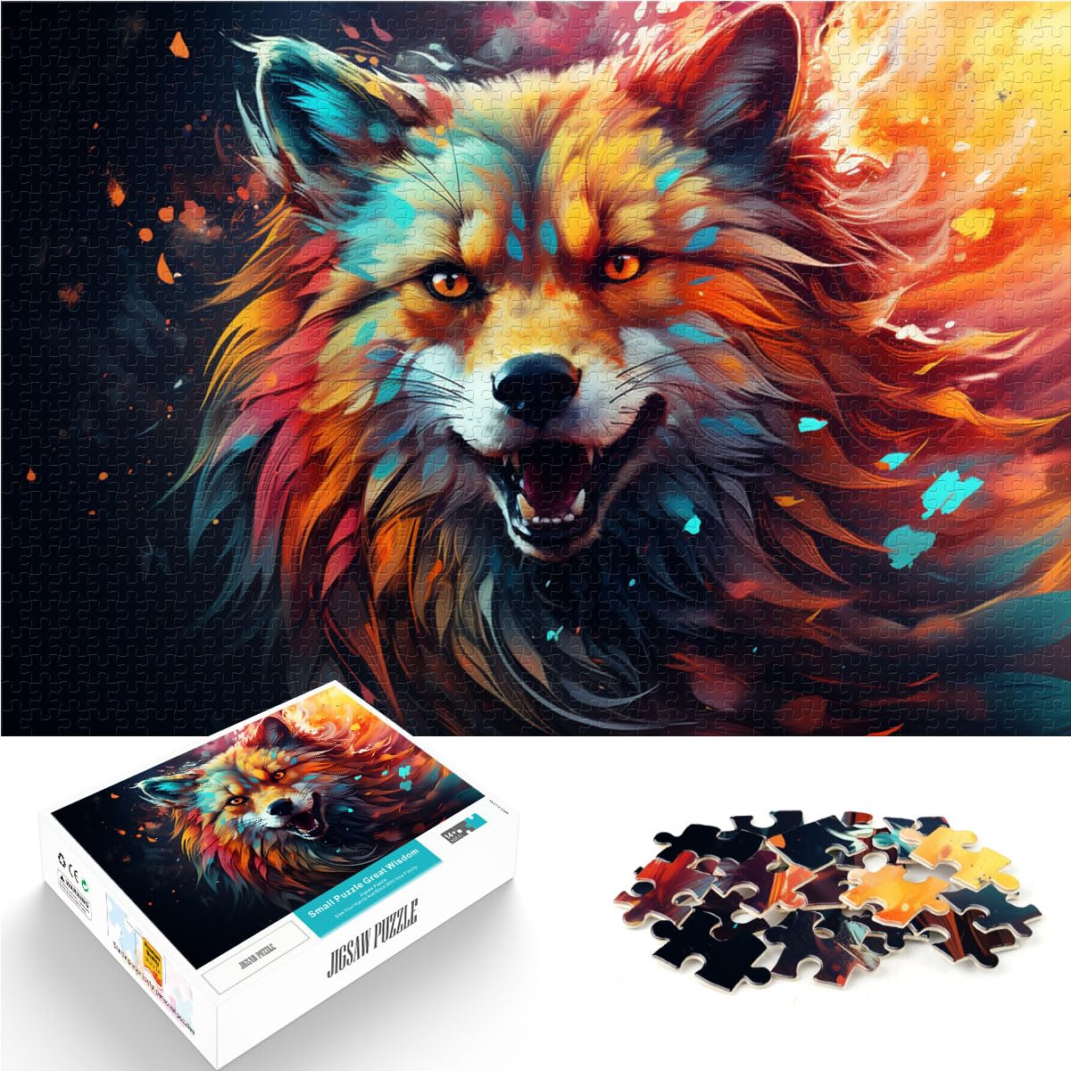 Puzzle für farbenfrohen psychedelischen Firefox, 1000 Teile, für Erwachsene, Geschenke, Holzpuzzle, Familienaktivität, Puzzle, Lernspiele, 1000 Teile (50 x 75 cm)