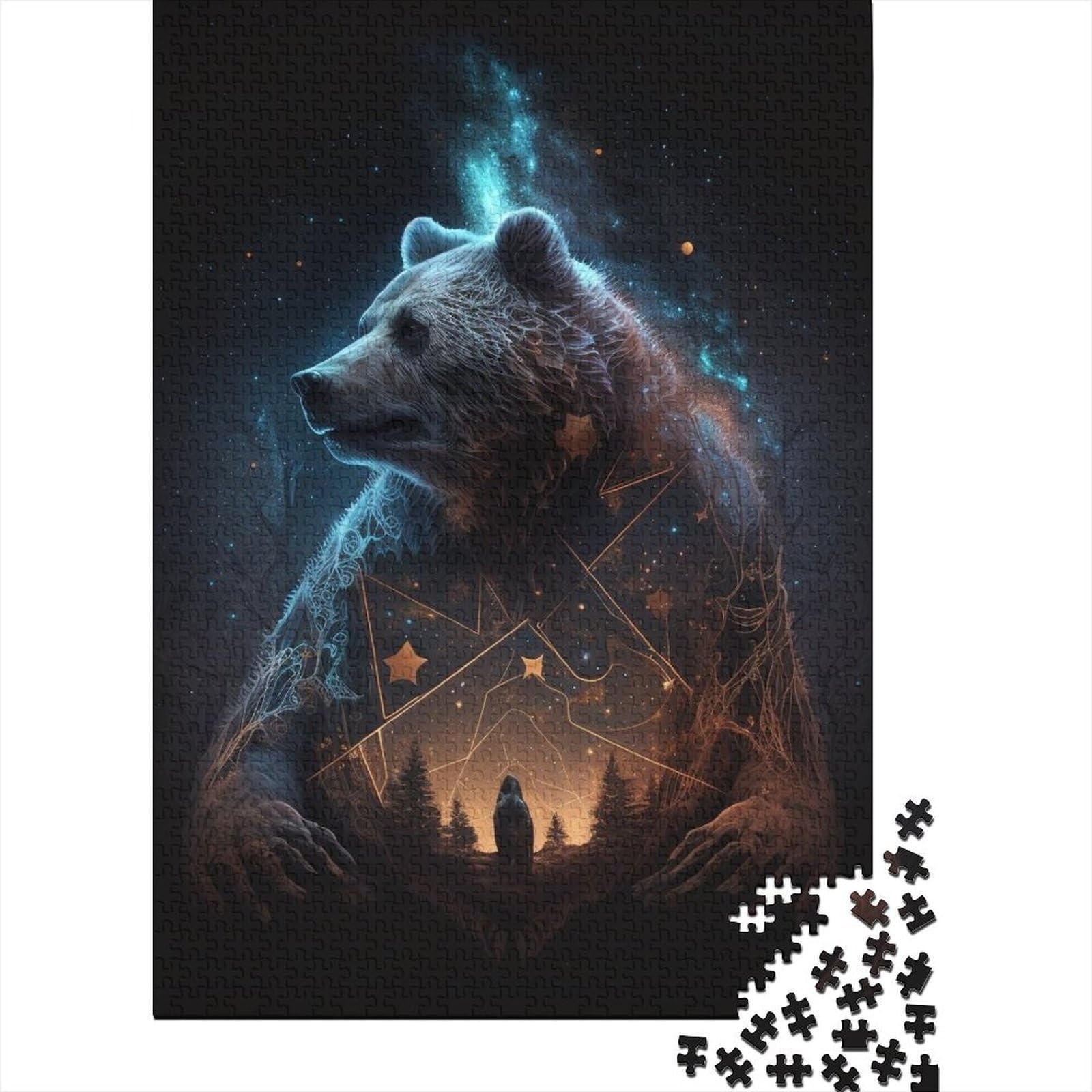 Bären im Dunkeln - Holzpuzzle für Erwachsene und Jugendliche von Difficult Challenging Puzzles, 1000 Teile, pädagogisches Stressabbau-Spielzeugpuzzle, 29,53 x 19,69 Zoll