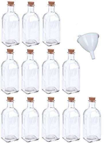 JACK Apotheker Glas Flaschen 500ml inkl. Trichter Korkverschluss Korken Oelflaschen Glasflasche Leer, Stückzahl:12x