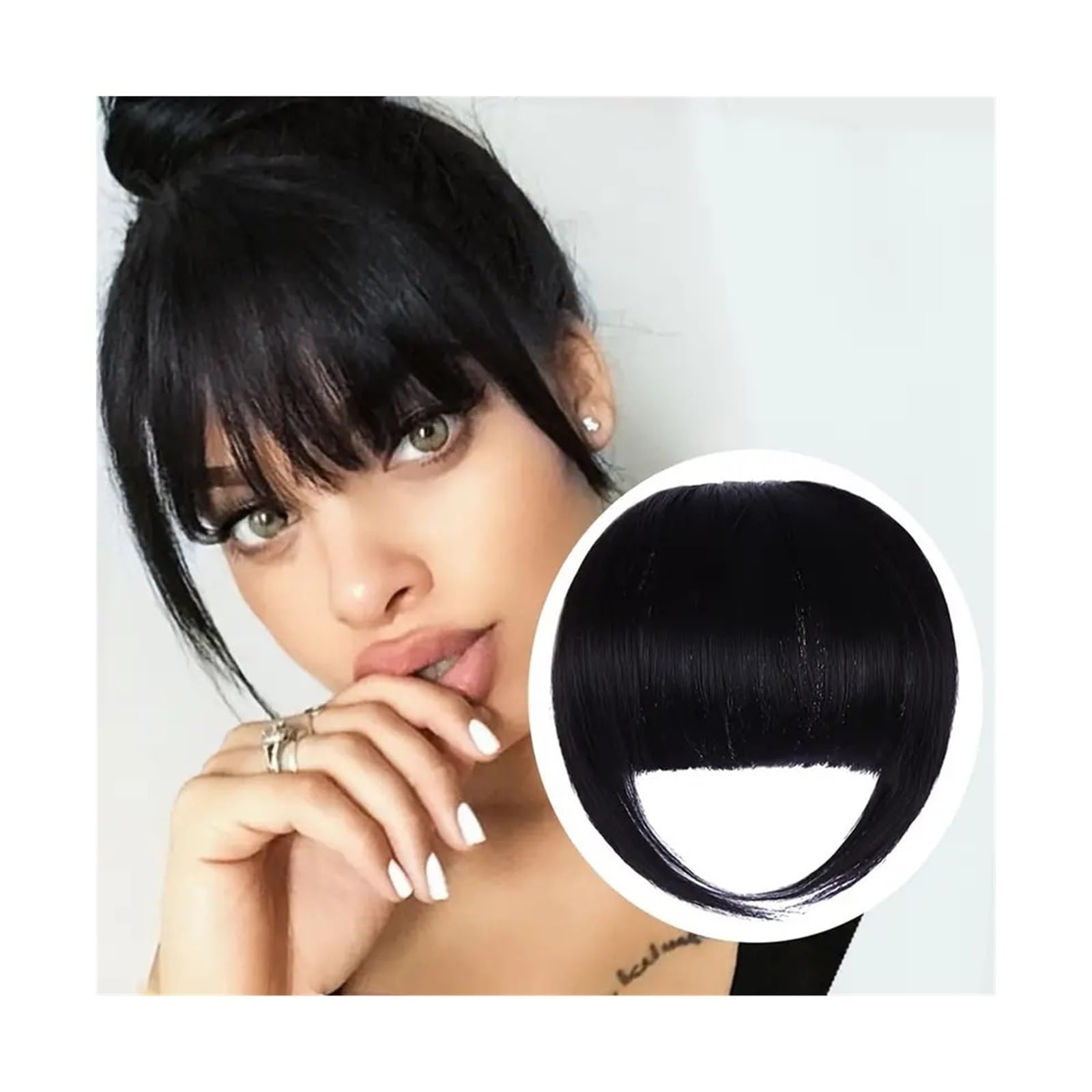 Pony Extension für Damen Pony-Haarspange in Haarverlängerungen, französisches Pony-Haar, künstlicher Pony mit Temp, natürliche Perücken, Pony-Clip for Frauen, tägliches Tragen Fringe Bangs(DMLH-2)