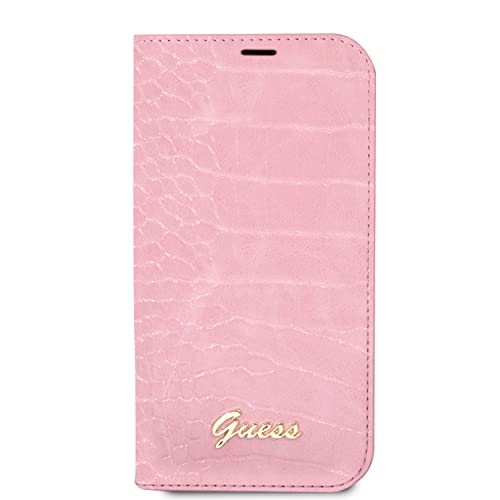 CG MOBILE Guess Schutzhülle für iPhone 14 Zoll (35,6 cm), Krokodilmuster, PU-Leder, Schutzhülle und kratzfeste Hülle mit zugänglichen Anschlüssen, Stoßdämpfung und Signatur-Logo, Rosa