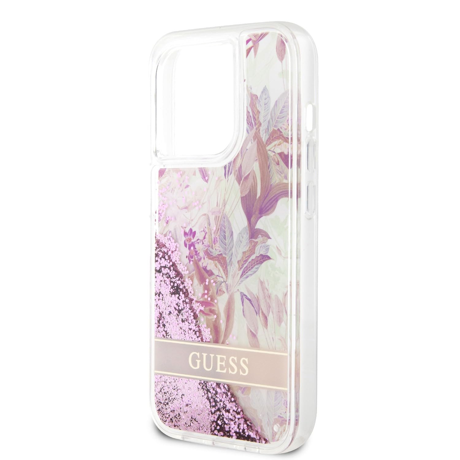 CG MOBILE Handyhülle für iPhone 15 Pro Max - PC/TPU Rosa Hardcase Flüssig Glitzer Blume - Guess