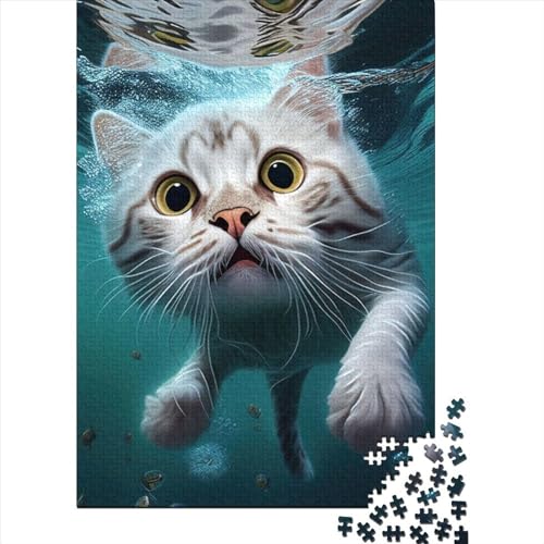 Puzzle 1000 Teile für Erwachsene, lustiges Katzen-Schwimmtier, Holzpuzzle für Erwachsene, Puzzle für Erwachsene, Lernspiel, Herausforderungsspielzeug, 75 x 50 cm