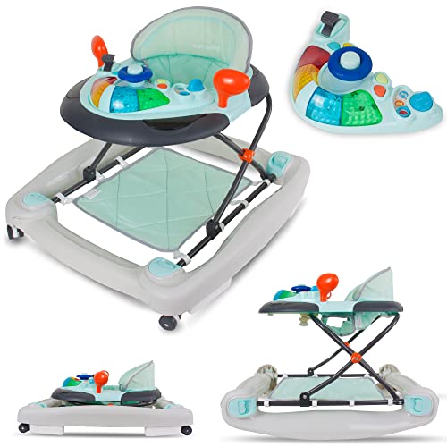 Lauflernhilfe Gehfrei und Schaukelsitz Kinderwiege Babywippe Babyschaukel Baby Walker mit Tasten, Lichtern und Sound für 6-12 Monate Sun Baby (Blau)