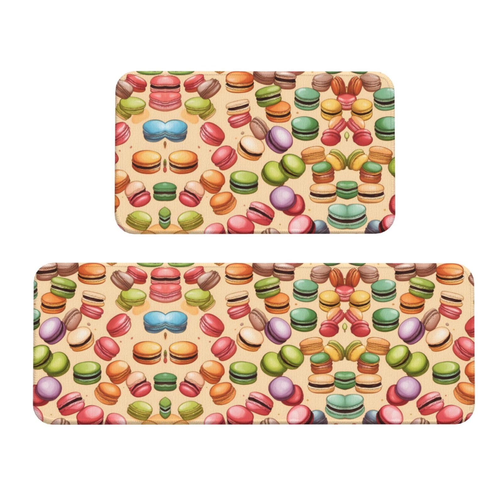 YQxwJL Küchenteppiche mit Macaron-Keksgeschmack, rutschfeste Küchenmatte, 2er-Set, bequeme Stehmatten für Küche, Büro